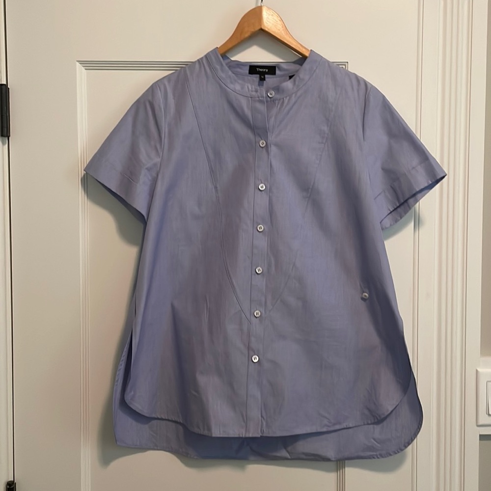 NWT Theory Women's Blue Bib Tee Wrap Button Down Crowley Cotton Top Size M